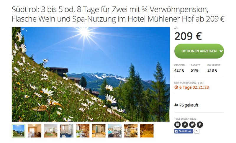 Groupon Deal: 3-8 Tage Entspannung pur in Südtirol ab 209 Euro